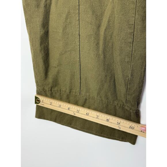 Joie Linen Blend Pants Women S Olive Green Wide Leg Cropped Beachy Coastal - Picture 6 of 9